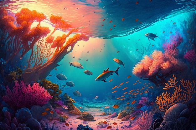 Vie marine harmonieuse dans un récif de corail vibrant Art génératif de l'IA