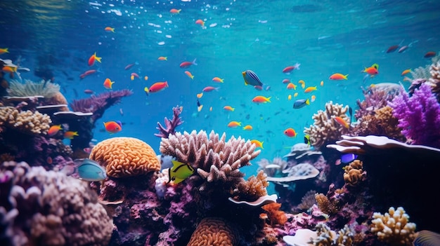 Vie marine sous-marine tropicale dans un paysage de récifs coralliens lumineux et coloré