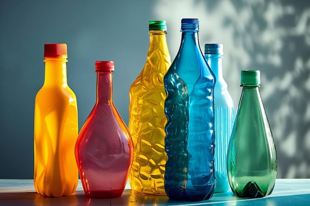 Vie morte de différentes bouteilles d'eau en plastique