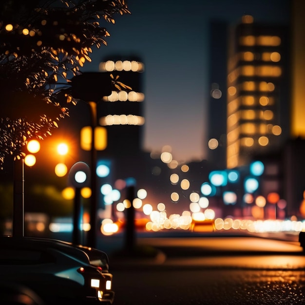 Photo vie nocturne de la ville avec des lampadaires et des lumières floues bokeh vecteur d'effet arrière-plan magnifique