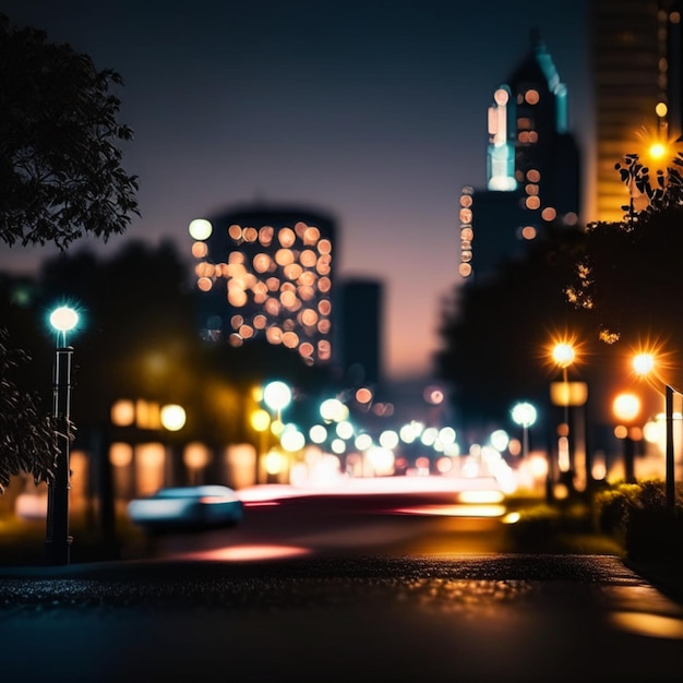 Vie nocturne de la ville avec des lampadaires et des lumières floues bokeh vecteur d'effet arrière-plan magnifique