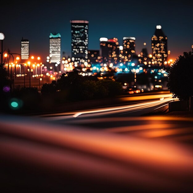 Vie nocturne de la ville avec des lampadaires et des lumières floues bokeh vecteur d'effet arrière-plan magnifique