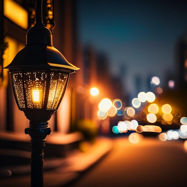 Vie nocturne de la ville avec des lampadaires et des lumières floues bokeh vecteur d'effet arrière-plan magnifique