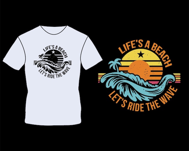 La vie d'une plage nous permet de surfer sur les vagues T-shirt design 1
