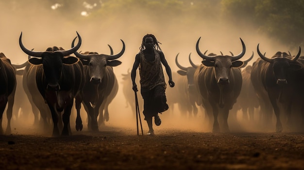 La vie quotidienne du peuple Mandari du Sud-Soudan, élevant le bétail Ankole Watusi à longues cornes