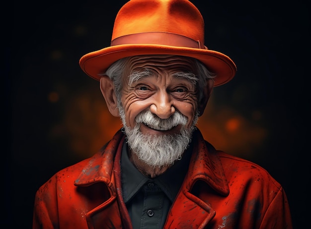 Une vie de sagesse Portrait d’un vieil homme retraité au chapeau rouge