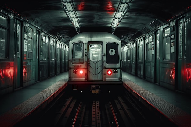 La vie sombre de la ville se reflète à l'intérieur du métro au milieu de la vieille architecture.