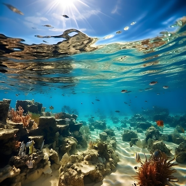 Vie sous-marine d'été vue sur la lumière du soleil extérieure vacances voyage magnifique phare sous-marin