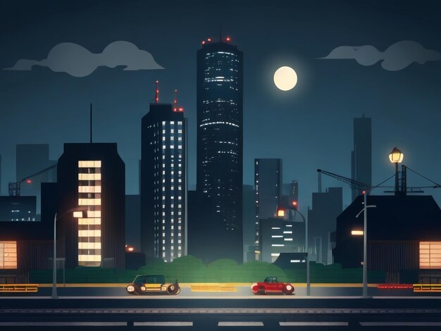 Photo vie urbaine nocturne urbaine avec ciel sombre et infrastructure urbaine