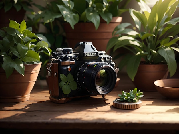 vieil appareil photo sur une table en bois