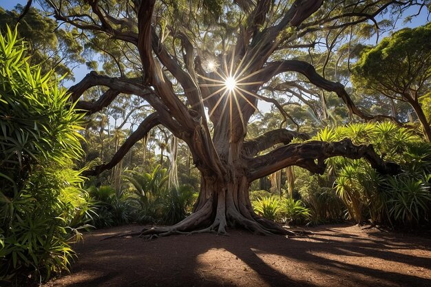 Vieil arbre dans le jardin botanique de Sydney à la lumière du soleil