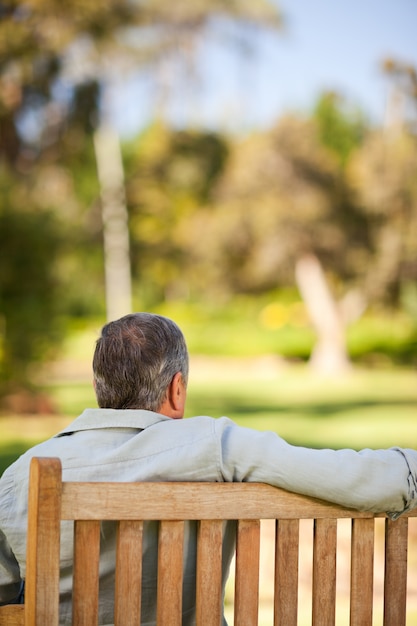 Vieil homme assis sur le banc avec son dos à la caméra