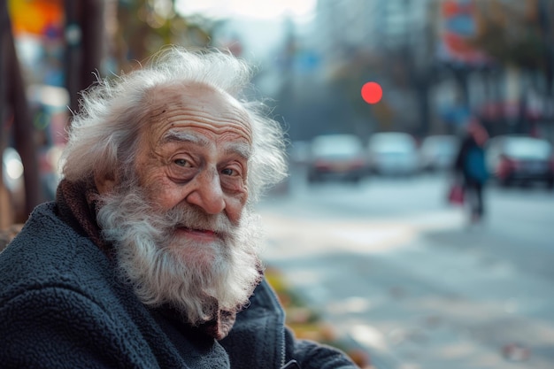 Un vieil homme à la barbe blanche et aux cheveux longs