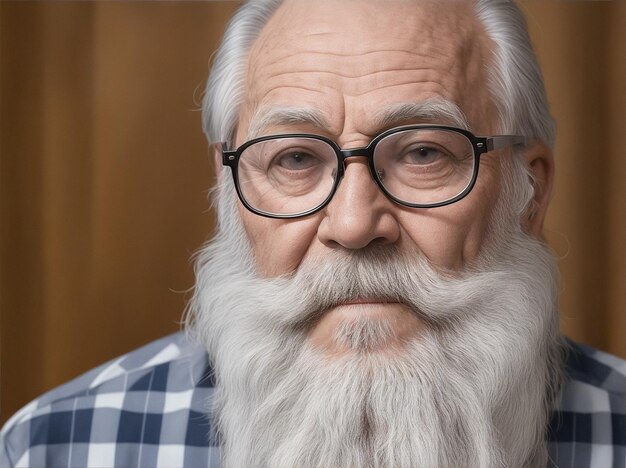 Un vieil homme avec une barbe et des lunettes regarde la caméra par Generative AI