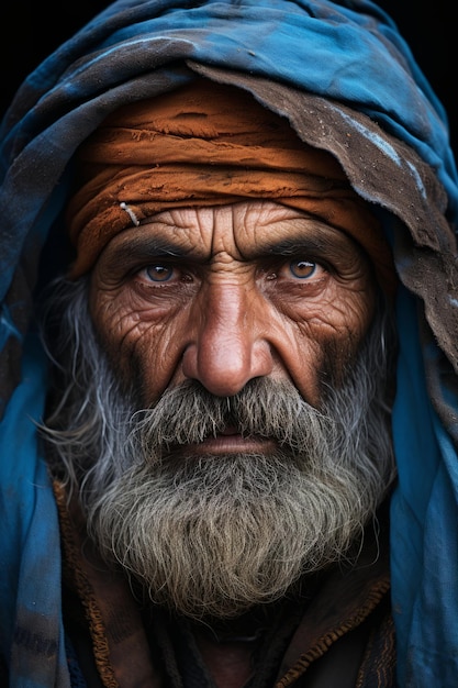 un vieil homme avec une barbe et un turban