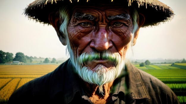 Un vieil homme avec un chapeau et un chapeau de paille