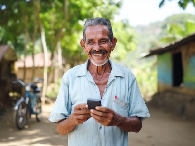 vieil homme de Colombie utilisant un smartphone pour la communication en ligne