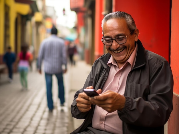 vieil homme de Colombie utilisant un smartphone pour la communication en ligne