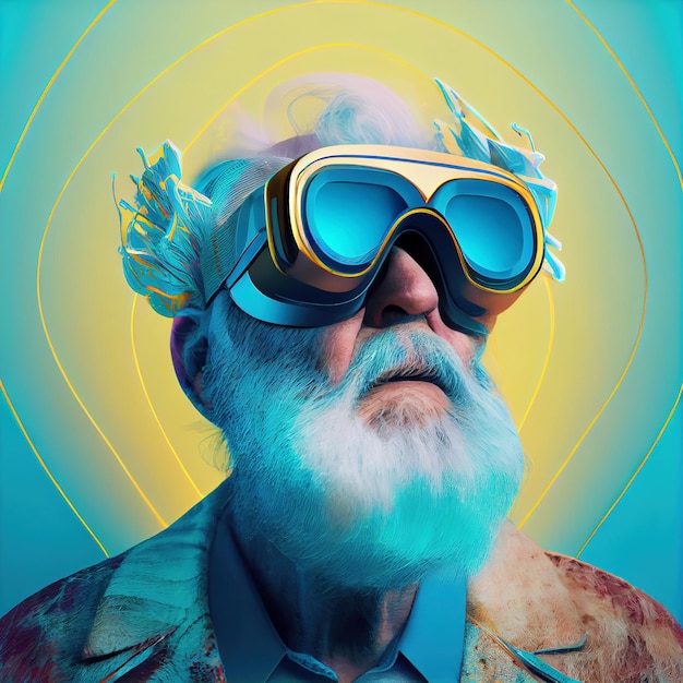 vieil homme dans des lunettes VR concept de technologie d'imagerie moderne réalisé avec l'IA générative