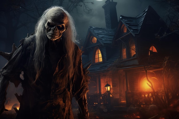 Le vieil homme effrayant de la maison d'Halloween génère Ai