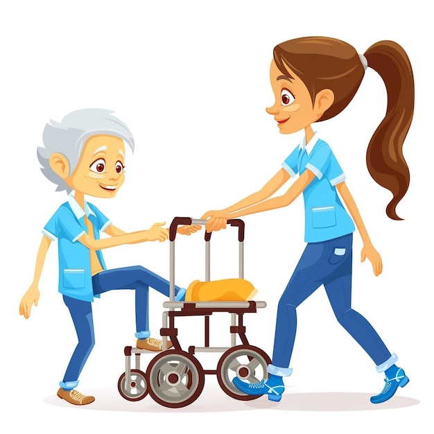 un vieil homme et une femme marchent avec un fauteuil roulant