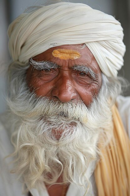 Photo vieil homme indien marqué par la vie rides et cheveux gris