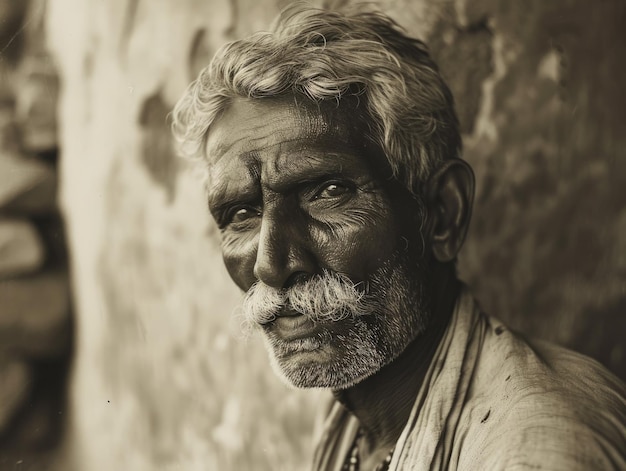 Vieil homme indien photoréaliste avec illustration vintage de cheveux raides blonds