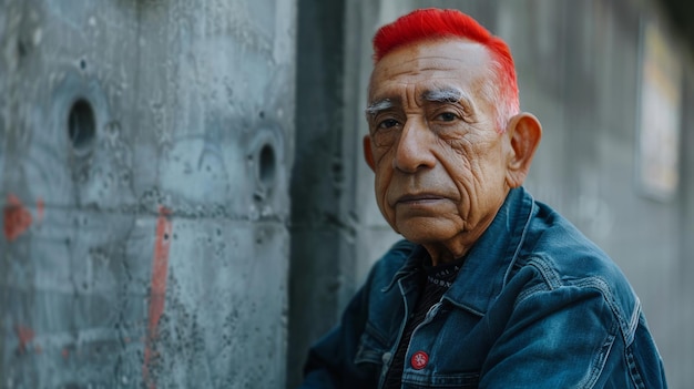 Vieil homme latino aux cheveux roux droits Illustration de style des années 1990
