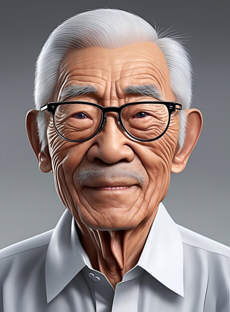 Un vieil homme avec des lunettes et une chemise blanche