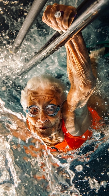 Photo un vieil homme en maillot de bain est dans l'eau