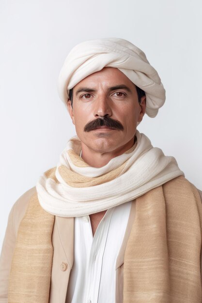 Photo un vieil homme à la moustache et à la barbe portant une longue chemise et un foulard