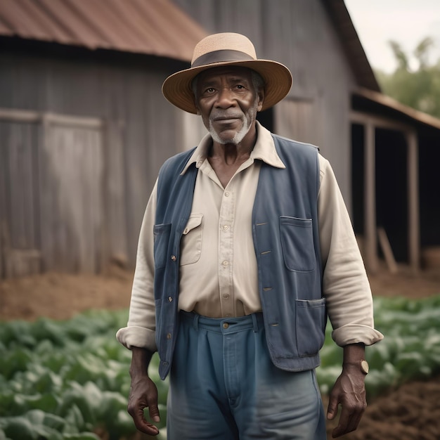 Un vieil homme noir, un fermier attirant.