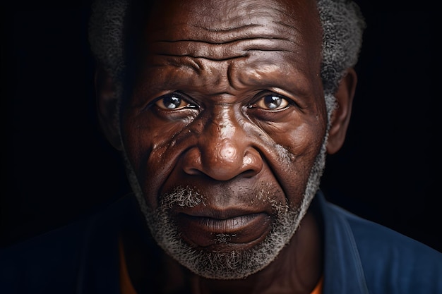 Vieil homme noir mature avec des yeux sages et un visage ridé