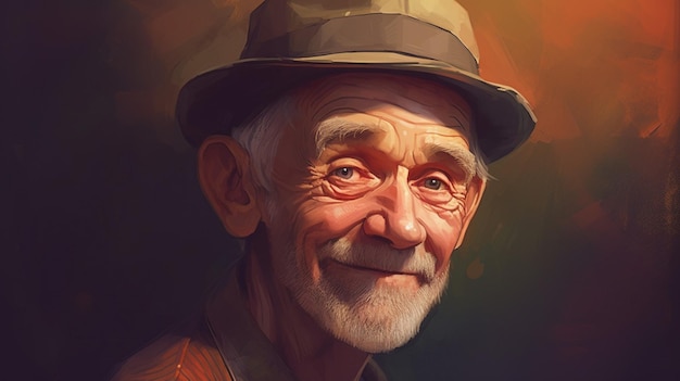 Un vieil homme portant un chapeau sourit à la caméra