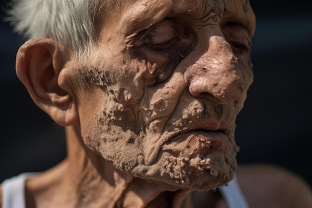 un vieil homme avec des rides sur le visage