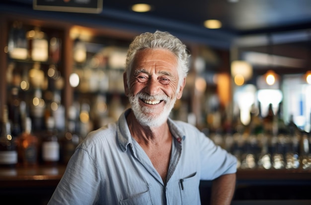 Un vieil homme rit dans un pub