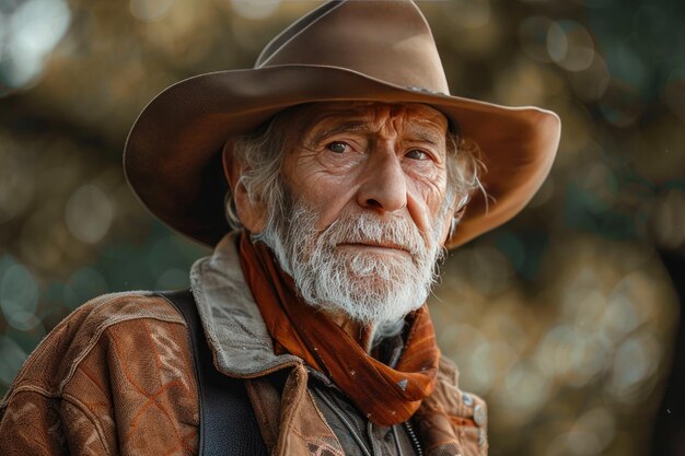 Un vieil homme en tenue de cow-boy