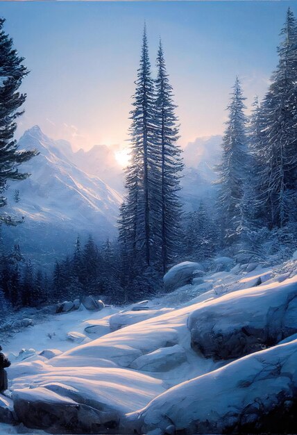 Une vieille cabane dans une forêt d'hiver blanche et froide Une belle forêt d'hiver et des arbres enneigés