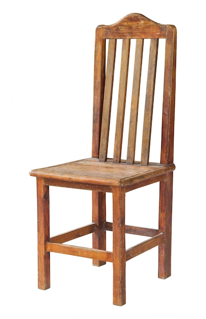 Photo vieille chaise en bois isolée sur blanc avec un tracé de détourage
