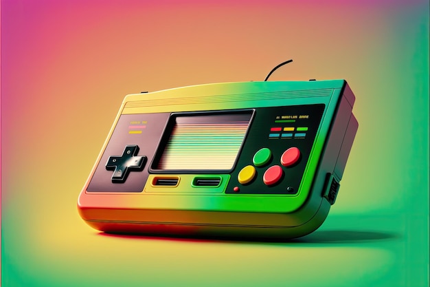 Photo vieille console de jeux vidéo sur fond arc-en-ciel illustration numérique ia