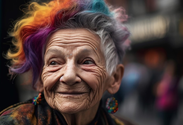 La vieille dame aux cheveux de couleur génère Ai