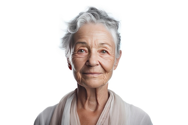 Une vieille dame isolée sur un fond blanc