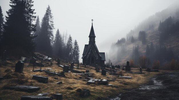 vieille église en bois dans les montagnes fin de l'automne