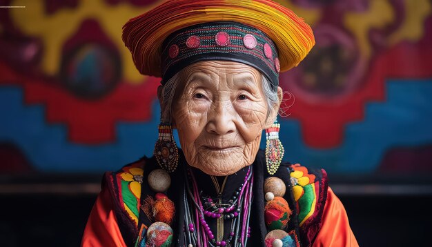 Une vieille femme chinoise en costume traditionnel