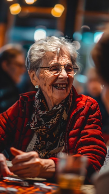 une vieille femme avec un foulard autour du cou