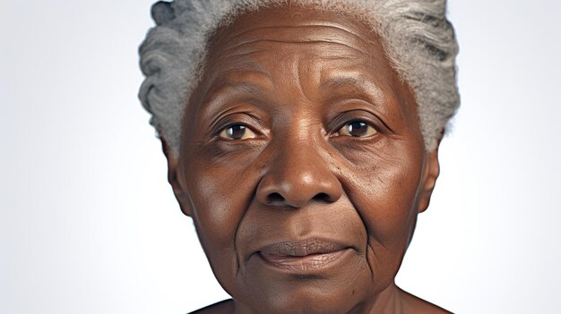 Photo une vieille femme noire africaine âgée aux cheveux gris isolée sur le blanc