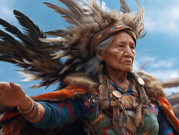 Photo vieille femme tribu indienne portrait amérindien généré par ai