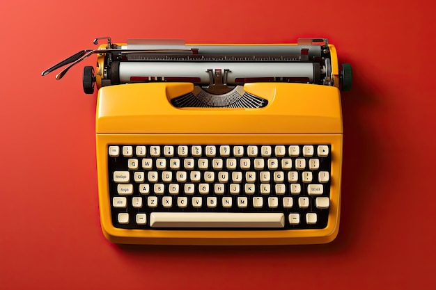 Vieille machine à écrire vintage sur un fond rouge IA générative