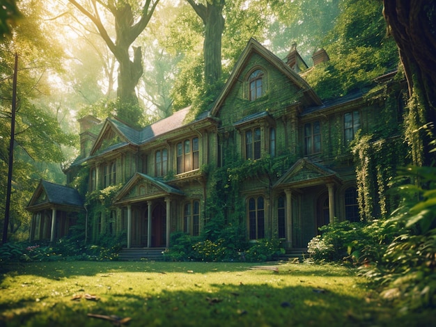 vieille maison au milieu d'une forêt