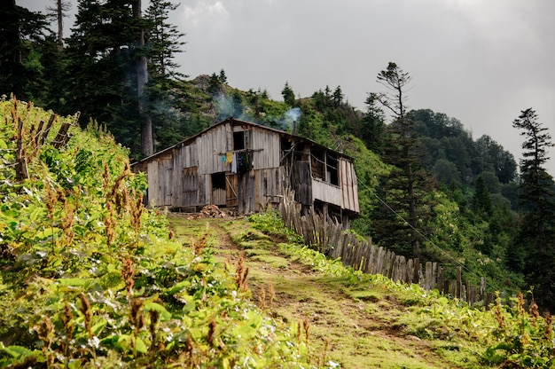 Vieille maison en bois dans les montagnes géorgiennes